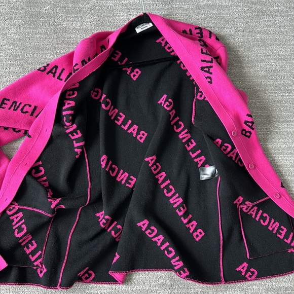 Hot Pink Balenciaga Logo Knit Cardigan - Picture 4 of 5